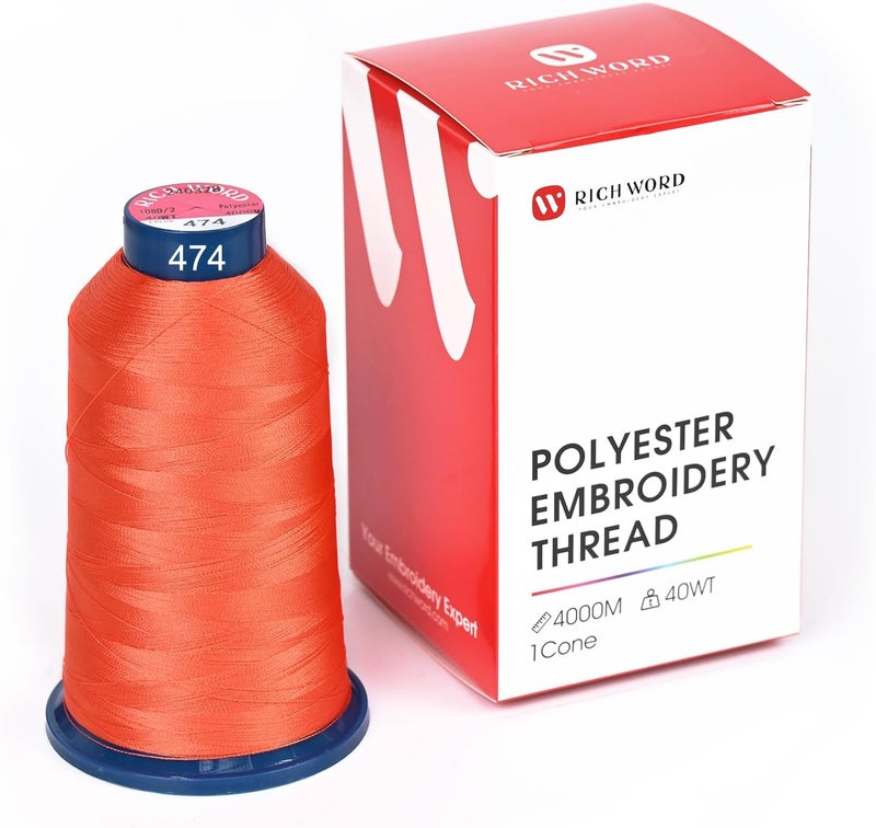 Poolin Richword Selected Red Embroidery Thread 4000M(4374Y) 40WT Polyester Thread 100 Colors Selected for Commercial Multi Needles and Single Needle Embroidery Machine 0474 - Image 1